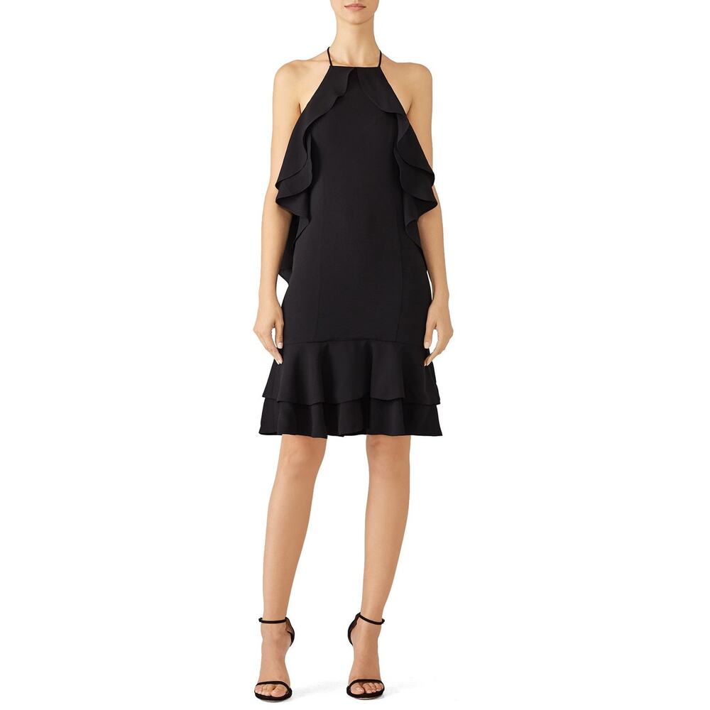 Fame and Partners Margaux Ruffle Halter Cocktail Dress Black Size 12